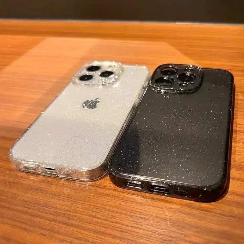 New Luxury Bling Glitter Clear Phone Case For iPhone 15 13 14 16 Pro Max Plus Shockproof Transparent Soft Lens Protection Cover