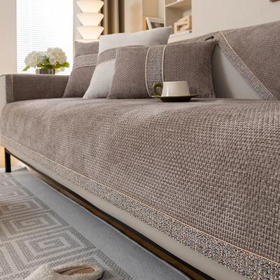 Chenille Living Room Sofa Cover All-season Universal Sofa Mat Anti Slip Solid Color Sofa Cover Embroidery Woven Edging Couch Mat