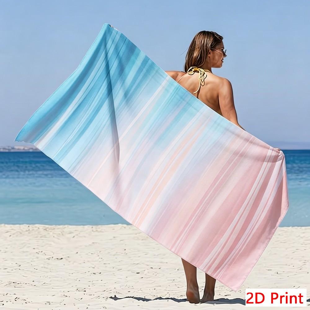 Large Gradient Stripe Beach Towel Soft Breathable Quick Dry Towel For Women Men Trendy Minimalist Beach Vacation Gift