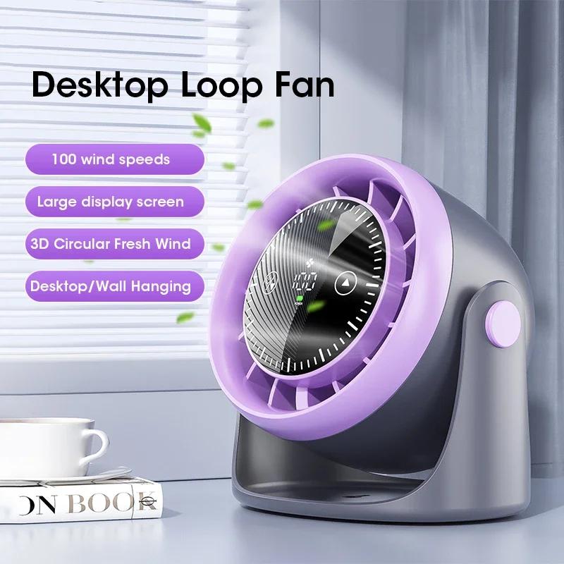 100-Speed USB Rechargeable Desktop/Wall Fan with Digital Display, Turbo Air Circulator for Home/Office Cooling