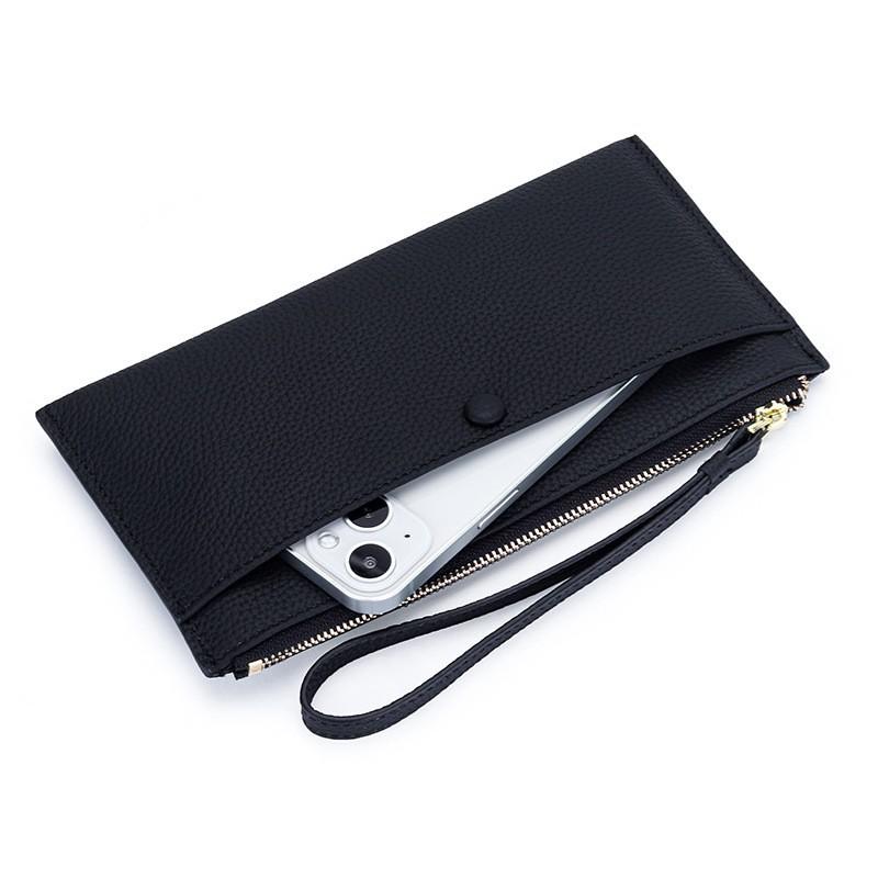 Long Women's Handheld Wallet With Cowhide Multi-function Zipper Large Capacity Wrist Mobile Phone Bag