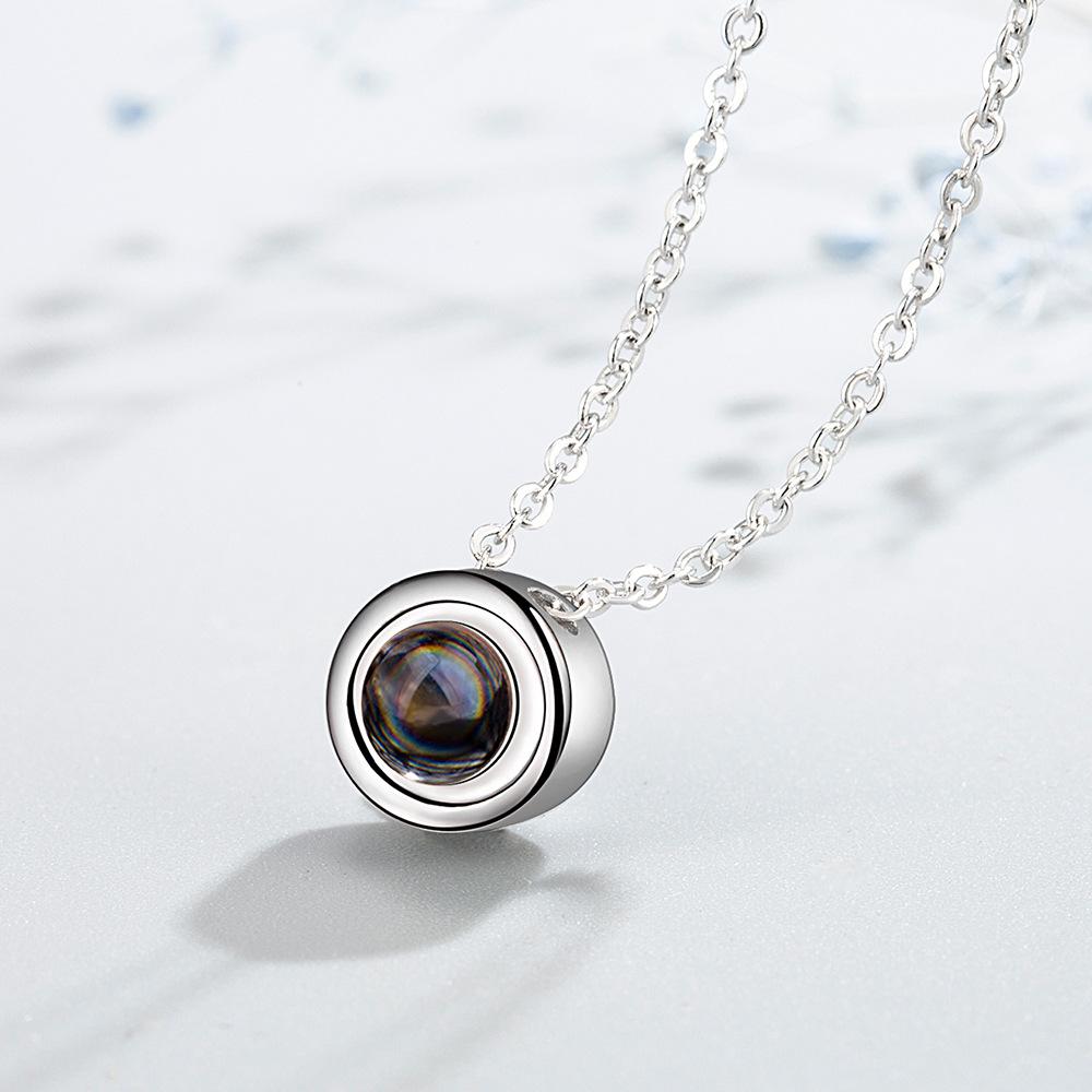 925 Sterling Silver Stylish Simple 100 Languages I Love You Projection Stone Pendant Necklace Birthday Party Anniversary Gift