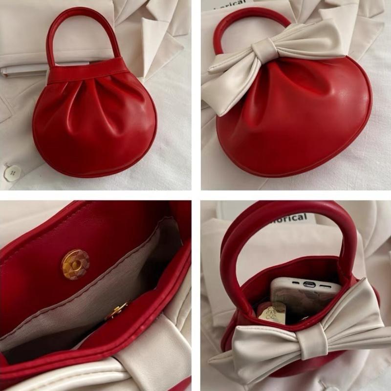 Women's Mini PU Clutch Bag Lightweight Small Purse with Bow Handle Magnetic Closure Coin Purse Soft Tote Handbag for Girls