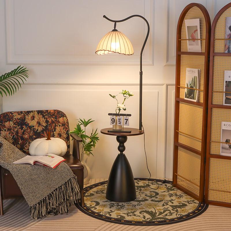 OEING Retro Flower Lampshade Floor Lamp with Storage
