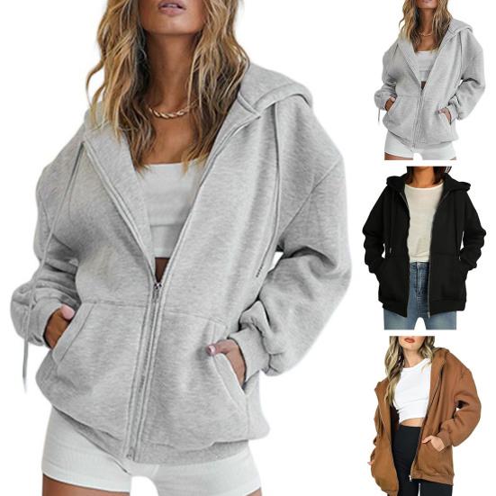 Женское пальто с капюшоном и длинным рукавом на молнии — фото 7