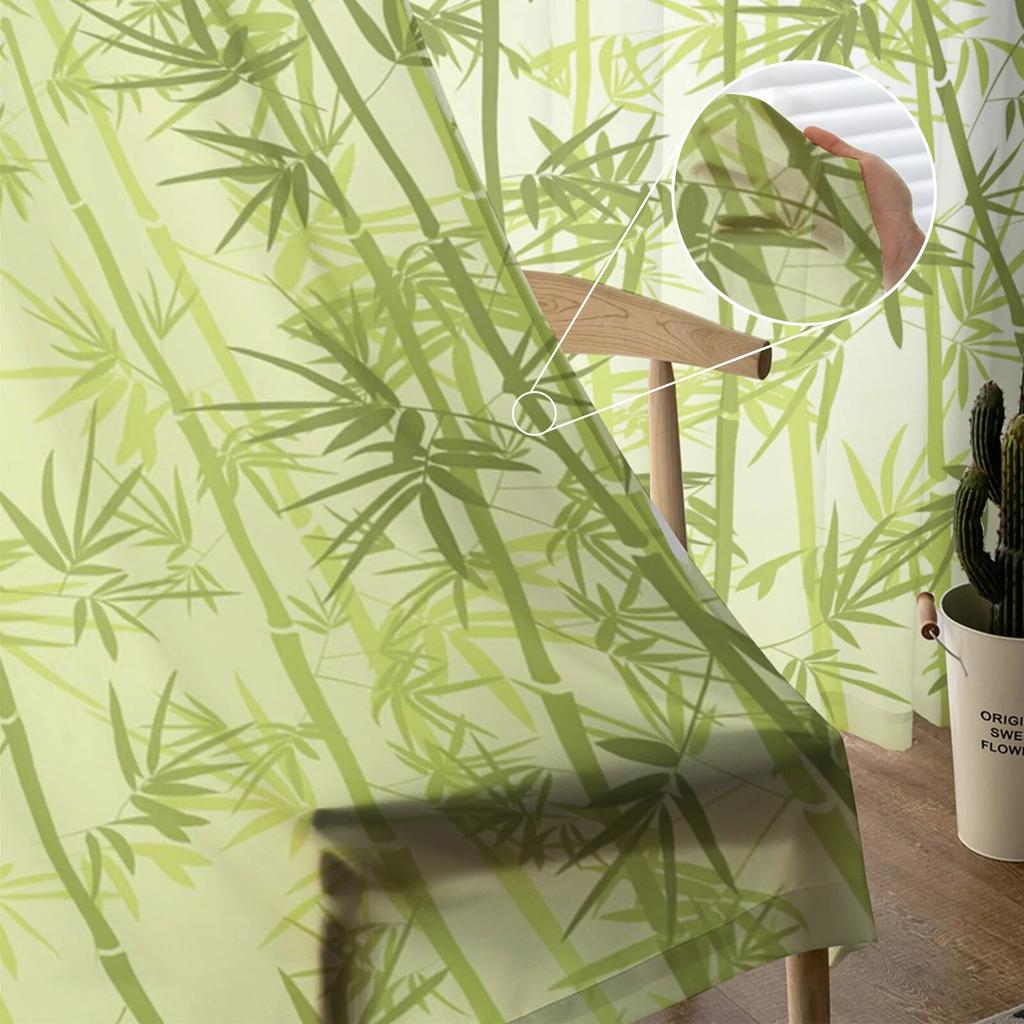 Grüne Bambusblätter, transparente Vorhänge für Wohnzimmer, Tüll-Vorhang für Schlafzimmer, Küche, Fenster, Voile-Vorhänge