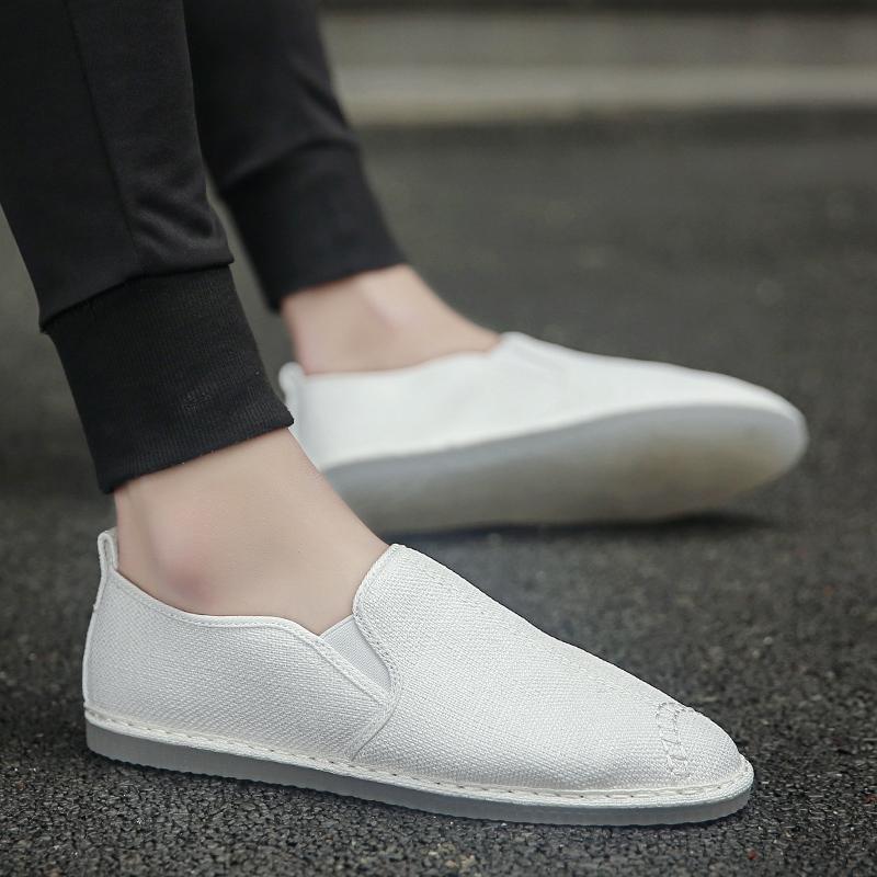 Beige White Breathable Linen Casual Mens Shoes Cloth Shoes Canvas Summer Leisure Flat Driving Shoes Walking Size 44
