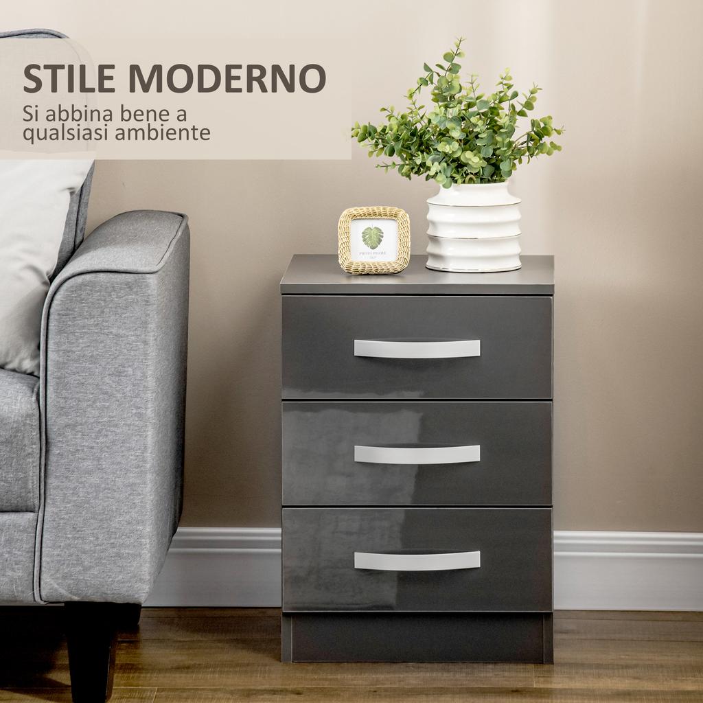 Set of 2 Modern Nightstands with 3 Drawers for Bedroom and Living Room in Particleboard, 40x36x56 cm, Grey