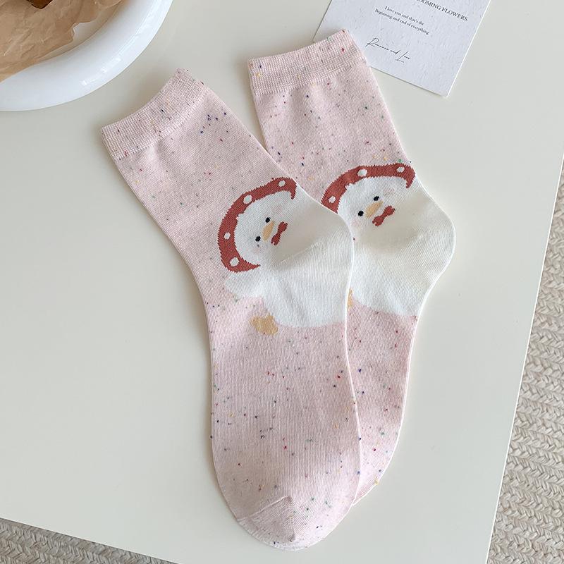 Cute Little Bear Animal Pattern Girls' Mid-calf Socks, Spring and Autumn Sweat-absorbing and Breathable Cotton Socks, Versatile Long Socks