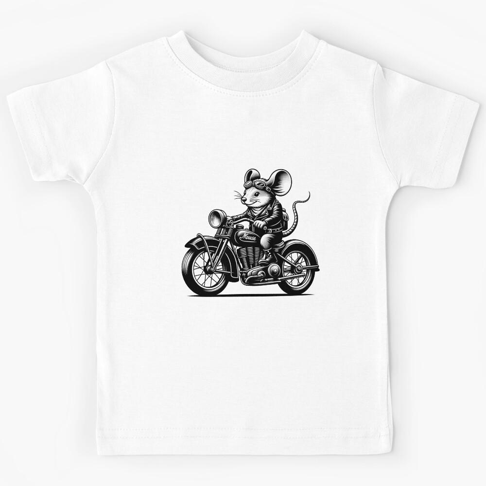 Mouse on a Motorcycle | Vintage | Biker Kids T-Shirt 140