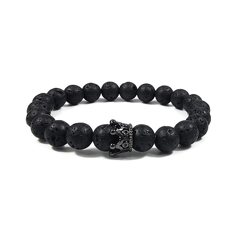 European & American Zirconia Crown Bracelet with Volcanic Stone & White Pine Beads