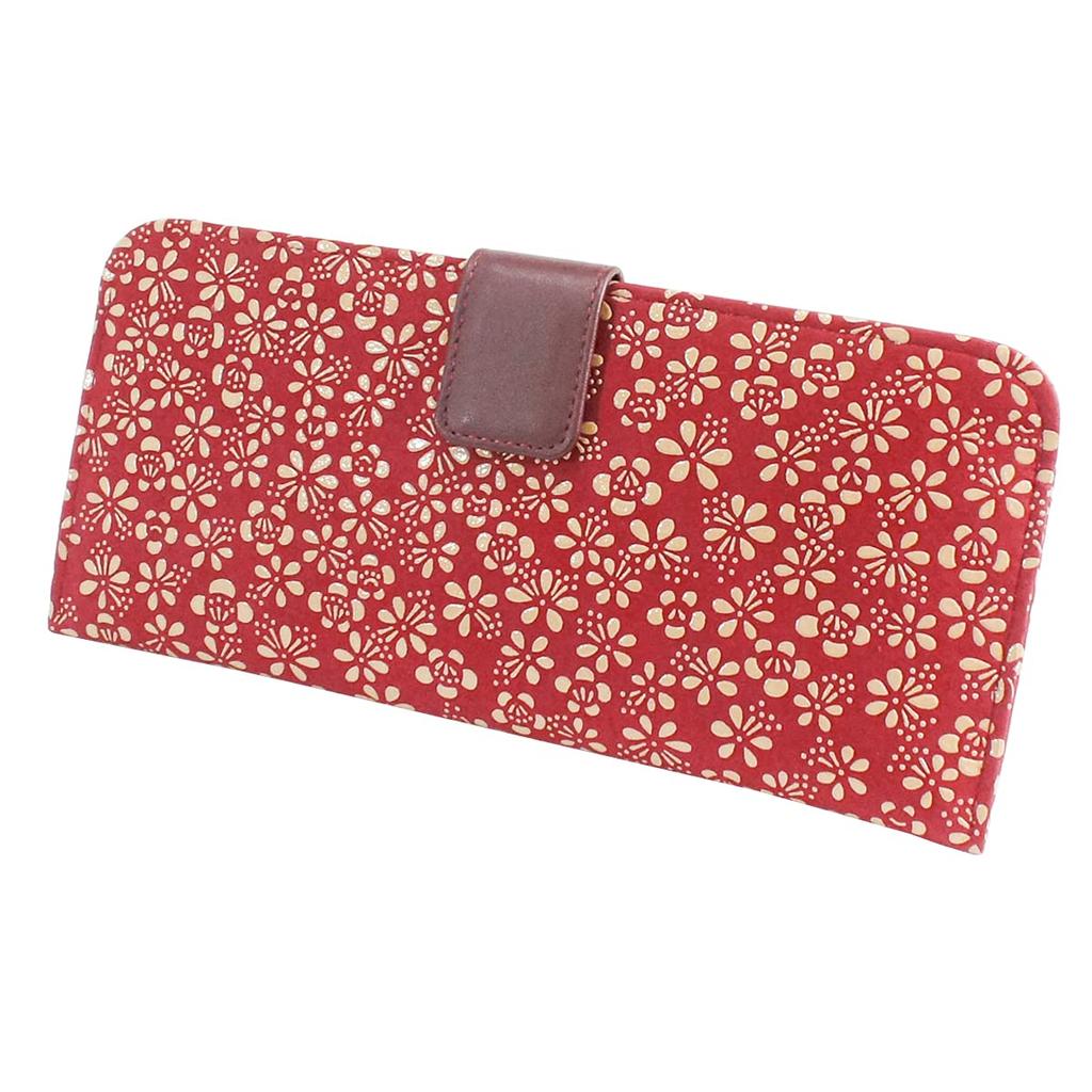 Indenya Inden Long Wallet, Large, Thin Deerskin, Red with White Lacquer, Plum Blossom Pattern, 2107-13-148