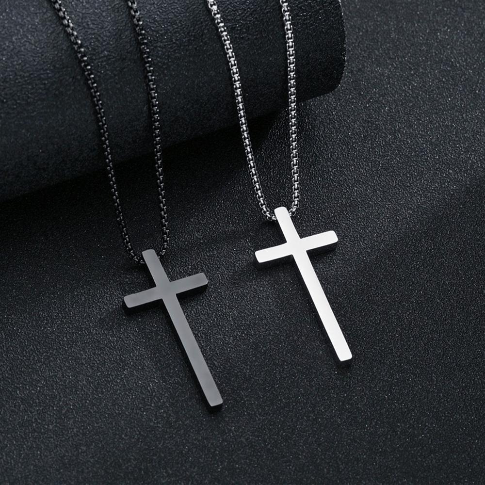 Atoztide Engrave Name Cross Pendant Necklace for Women Men Personalized Date Stainless Steel Jewelry Link Chain Birthday Gift