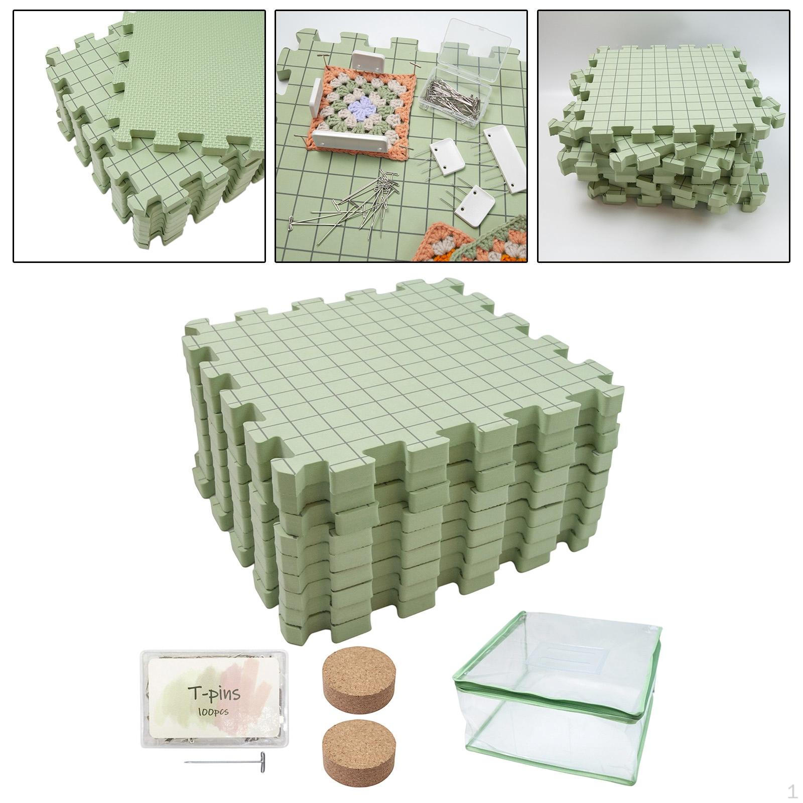 

9 Pieces Blocking Mats for Knitting Crochet Boards with Grids Projects зелений