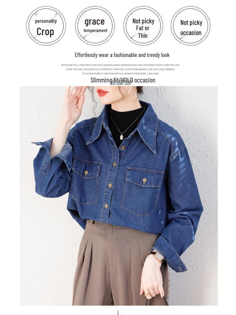 Dam Höst 2025 Retro Tvättad Denimjacka: Koreanskt inspirerad lös långärmad skjorta i Hongkongstil