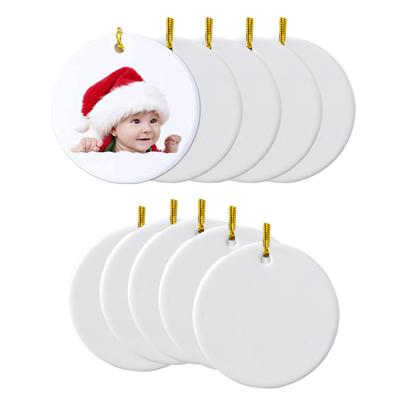 6/12 adet noel süblimasyon-boş seramik kolye beyaz yuvarlak seramik asılı süsleme altın dize ile işçiliği için noel ağacı dekor