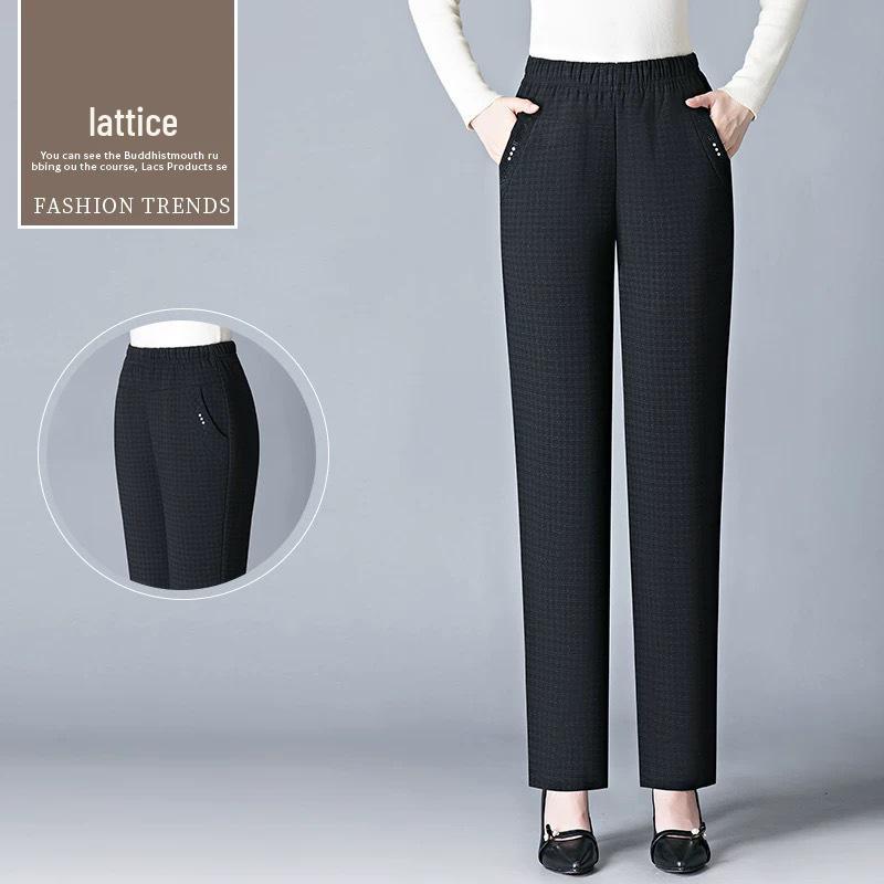 

Брюки большого размера на флисовой подкладке для женщин среднего возраста - Свободные, Толстые, Повседневные Прямые для Весны, Осени и Зимы 3XL for 105-125 lbs