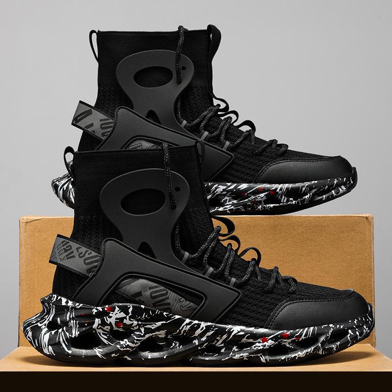 Popular Plus Size Men's Fly-Knit High-Top Sock Sneakers - Trendy Blade Cushioning Running Shoes