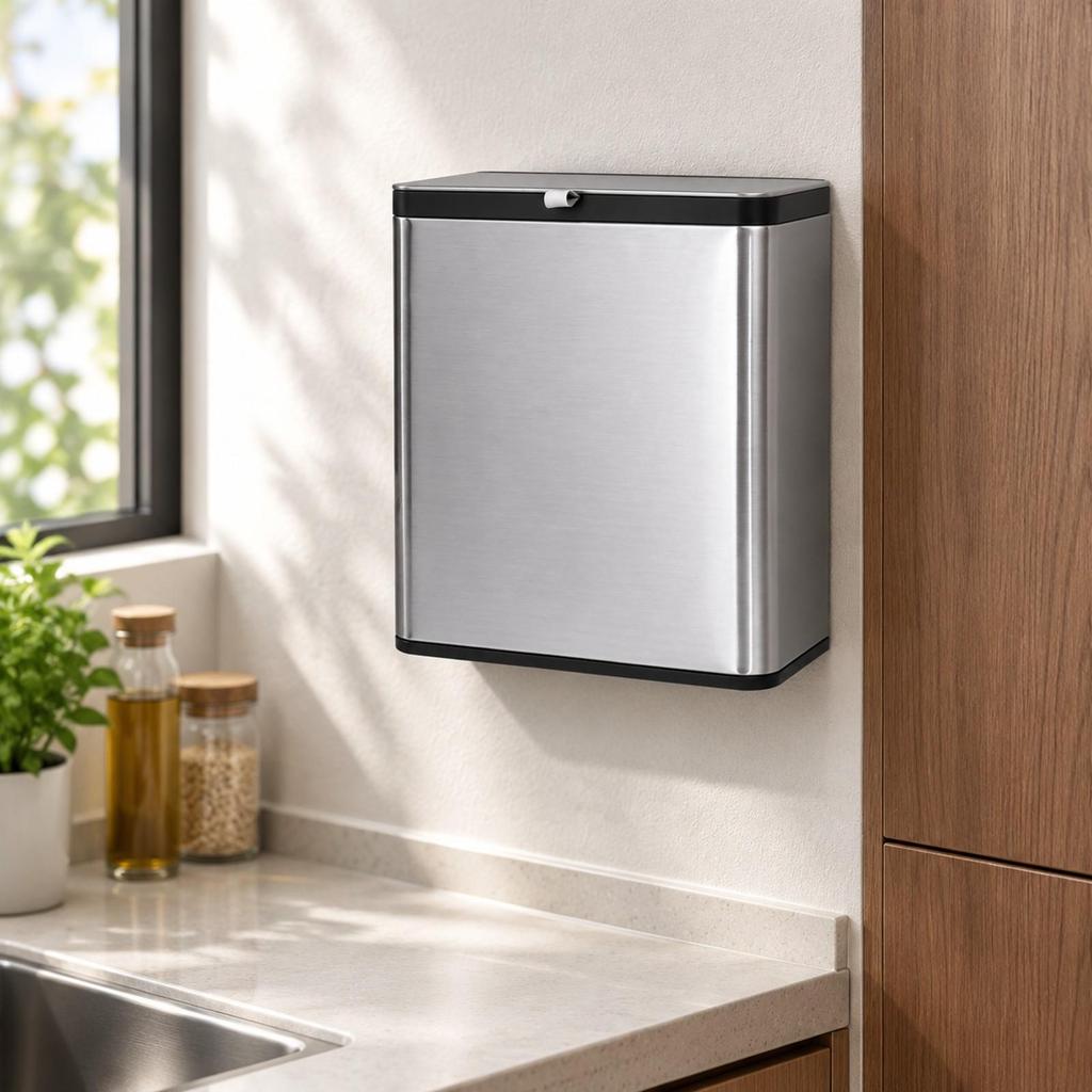 Wall-Mounted Trash Can Compact with Hanging Hook Garbage Bin Easy to