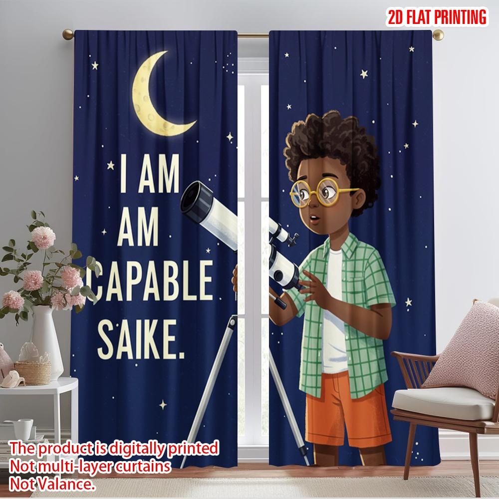 

2pcs 2D flat printing Window Drapes Capable Young Stargazer Telescope Polyester Fabric Without Electricity Festive Holiday for 52.50×116.00 CM 2pcs