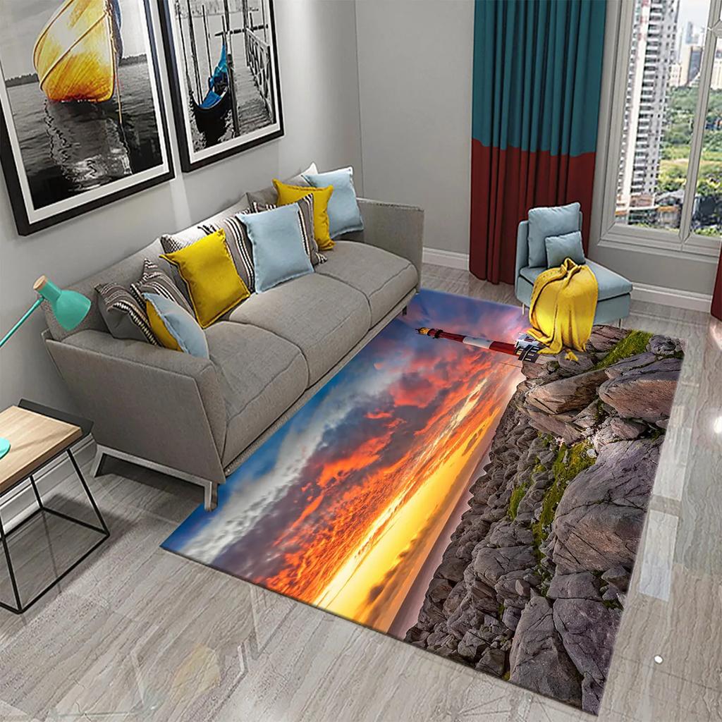 3D Seaside Lighthouse Carpet Welcome Doormat Kitchen Bathroom Non-slip Rugs Living Room Bedroom Modern Home Decoration Carpet
