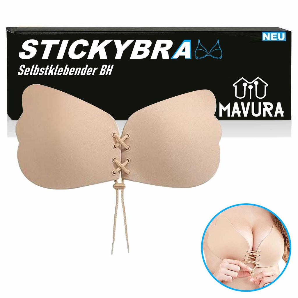 STICKYBRA Silikon Klebe BH Push UP trägerlos selbstklebend rückenfrei Abiball