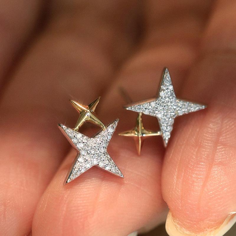 European and American Minimalist Sparkling Earrings Exquisite and Compact Star Shaped Zircon Daily Leisure Commuting Accessories