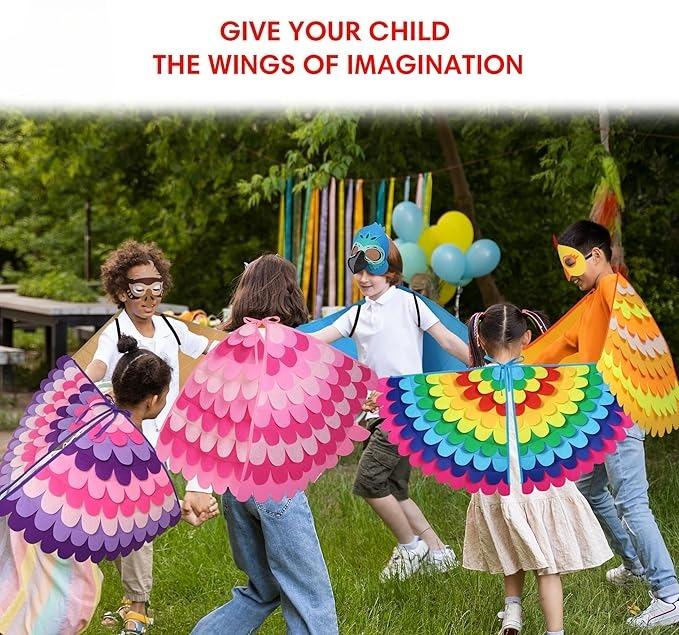 Phoenix Peacock Feather Wings Cape Mask Set for For Girl Boys Halloween Bird Show Party Performance Favor Costume