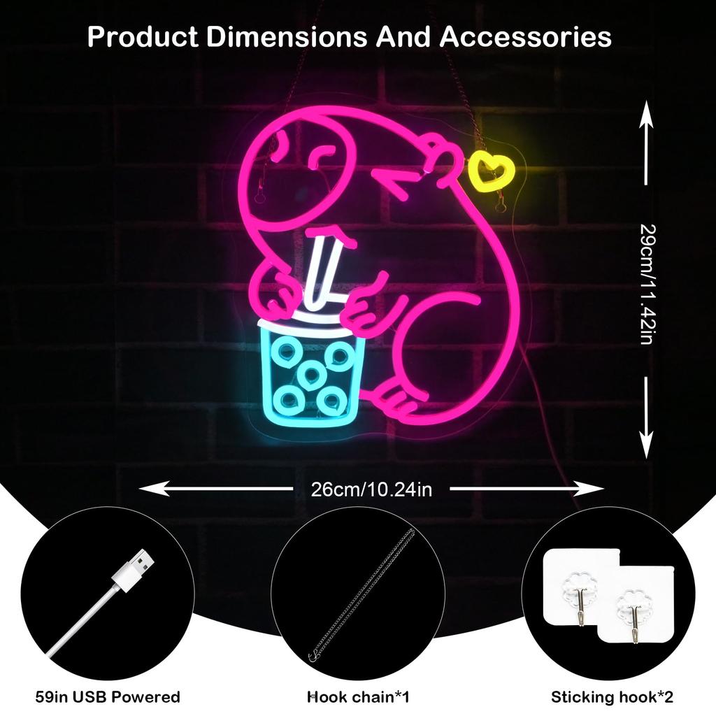 Capybara Neon Sign Capybara Tea Neon Signs for Baby Room Man Cave Bar Club Living Room Party Bedroom Gifts