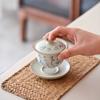 Merchandise Handwritten Seven Bowls Of Tea Poetry Cover Bowl Teacup Simple Modern Three Talents Cover Bowl Beige Ru Kiln High-End Kung Fu Tea Set