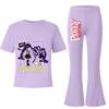 2pcs Kids Girls Lily Lovebraids Printed Casual Short Sleeves T-shirt Top Flared Trumpet Trousers Top Pants Sets