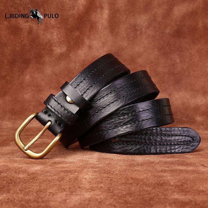 Retro Korean Style Fashion Trend All-match Copper Buckle Belt Women's Genuine Leather First Layer Cowhide Belt