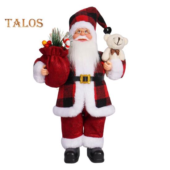 Christmas Santa Doll Decoration 12-Inch Plush Standing Santa Holding Gifts Figure Christmas Party Supplies for Home Desk Bookshelf Windowsill Decor