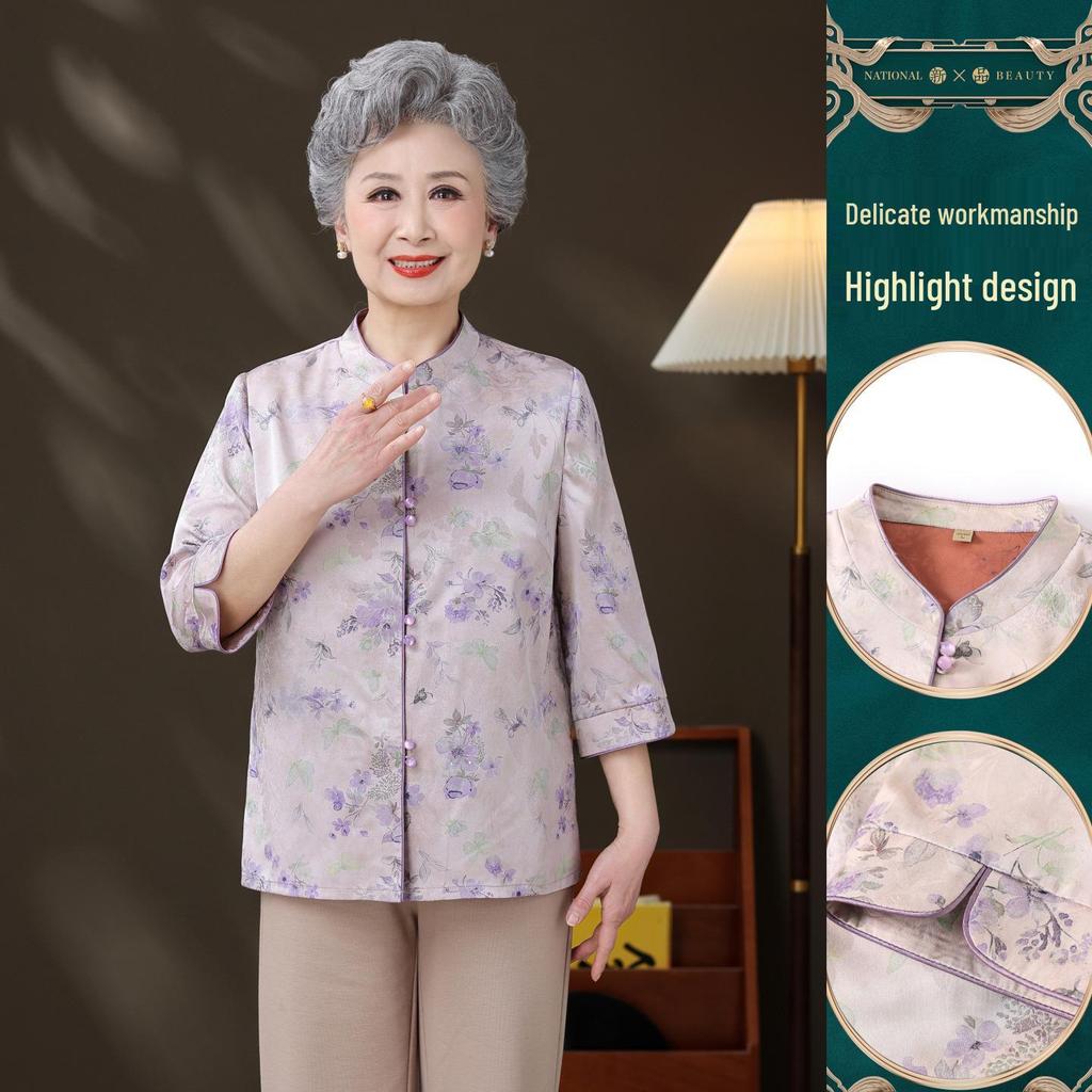 Grandma's Chinese Style Top: Elegant Spring/Summer Shirt for Elderly Women