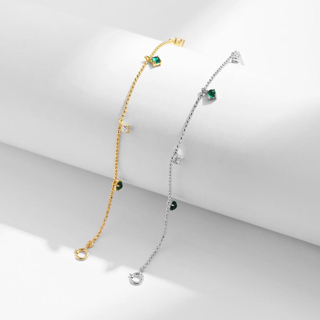 Modian 925 Sterling Zilveren Kleine Ronde Hanger Verstelbare Armband Groene & Doorzichtige Cz Link Ketting Armbanden Voor Vrouwen Sieraden Cadeau