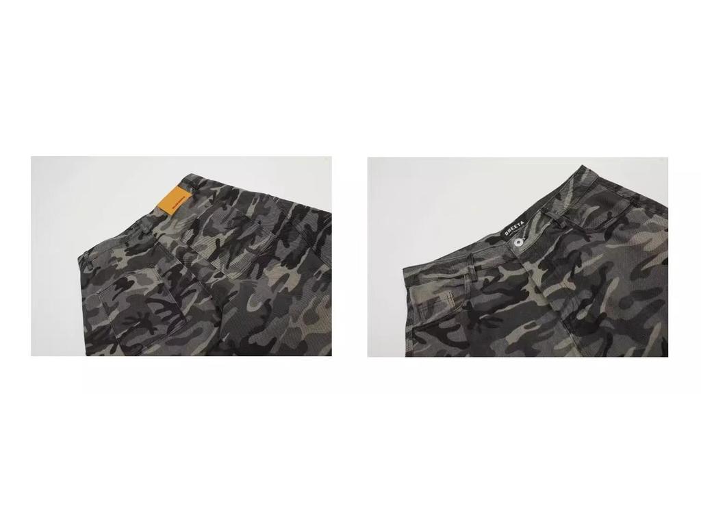 Unisex American Retro Camouflage Cargo Pants, Spring/Autumn 2024, Loose Fit, Multi-Pocket, Washed Style