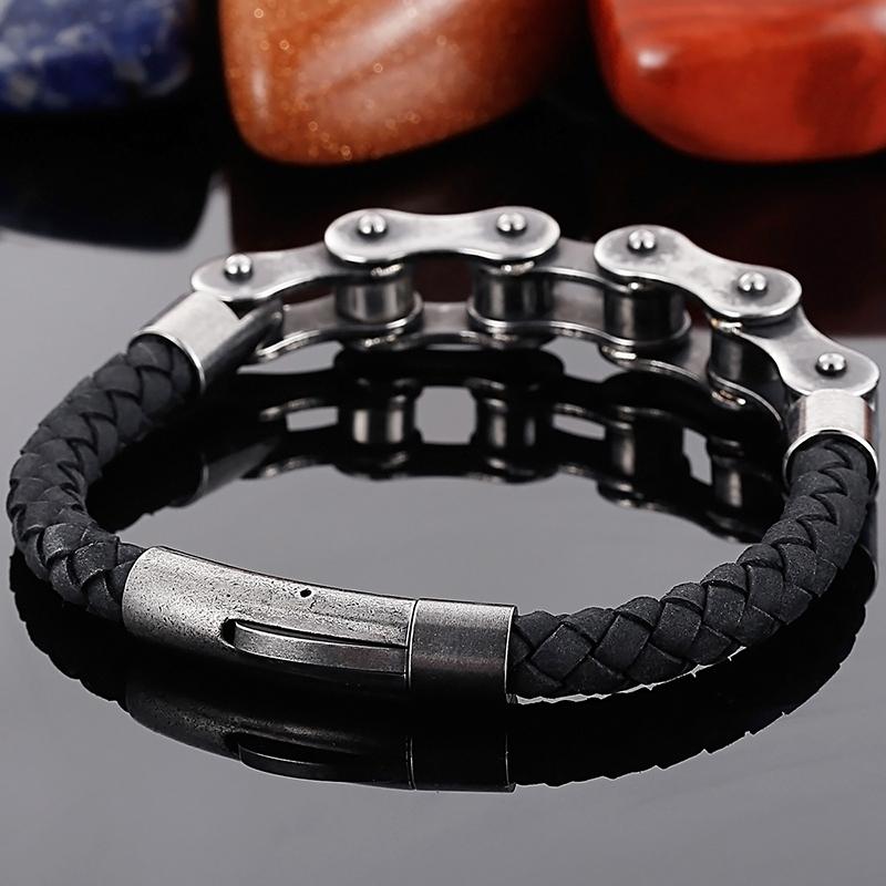 Vintage 6MM Brushed Stainless Steel Bike Motorcycle Chain Bracelet for Men Men's Leather Bracelets Rock And Roll Male Jewelry