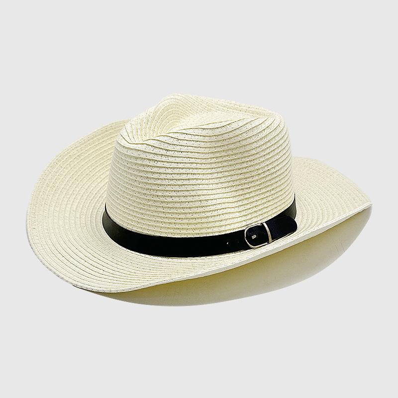 Summer Sun Protection Breathable Panama Hat Straw Hat European and American Fashion Belt Accessories Western Cowboy Hat Men's Sun Protection Hat