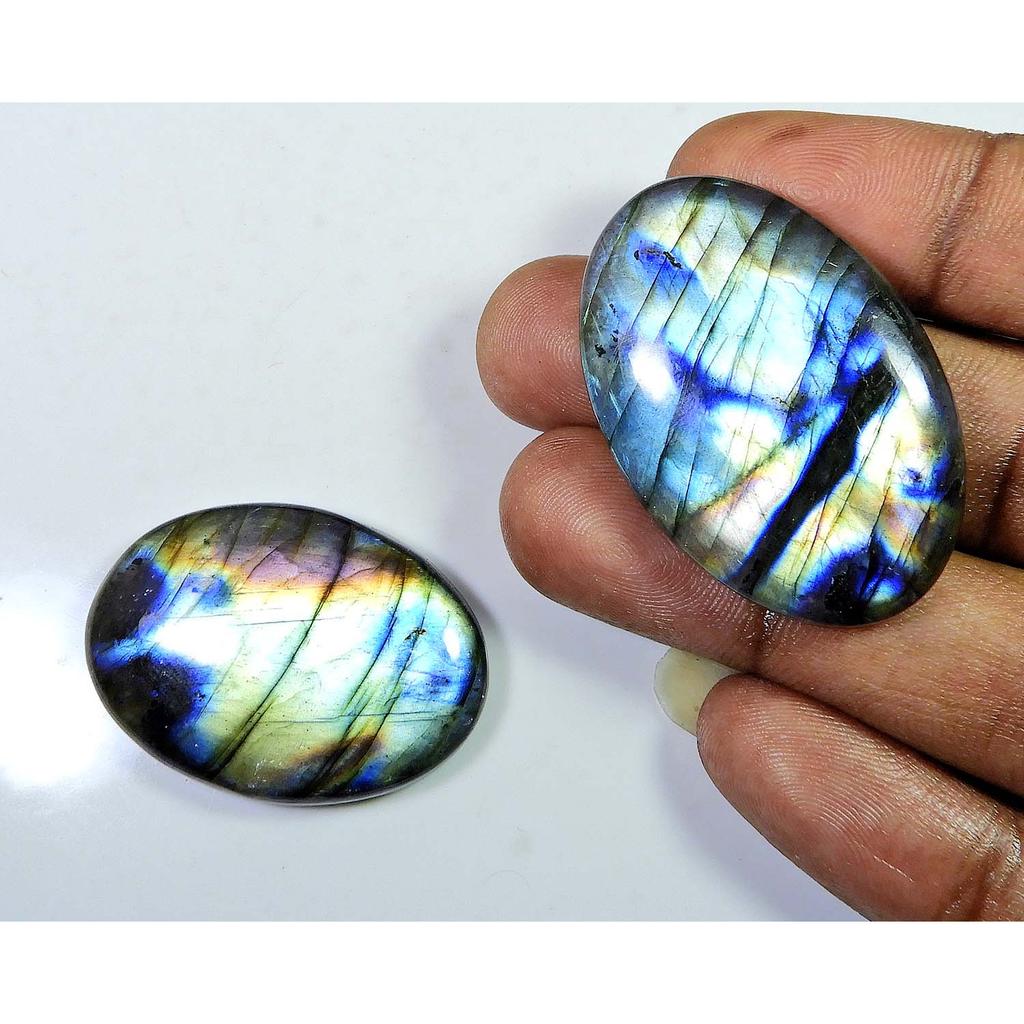 2 Pcs Natural Multi Labradorite Oval Cabochon Loose Gemstone 27X38-27X41 MM SK-1237