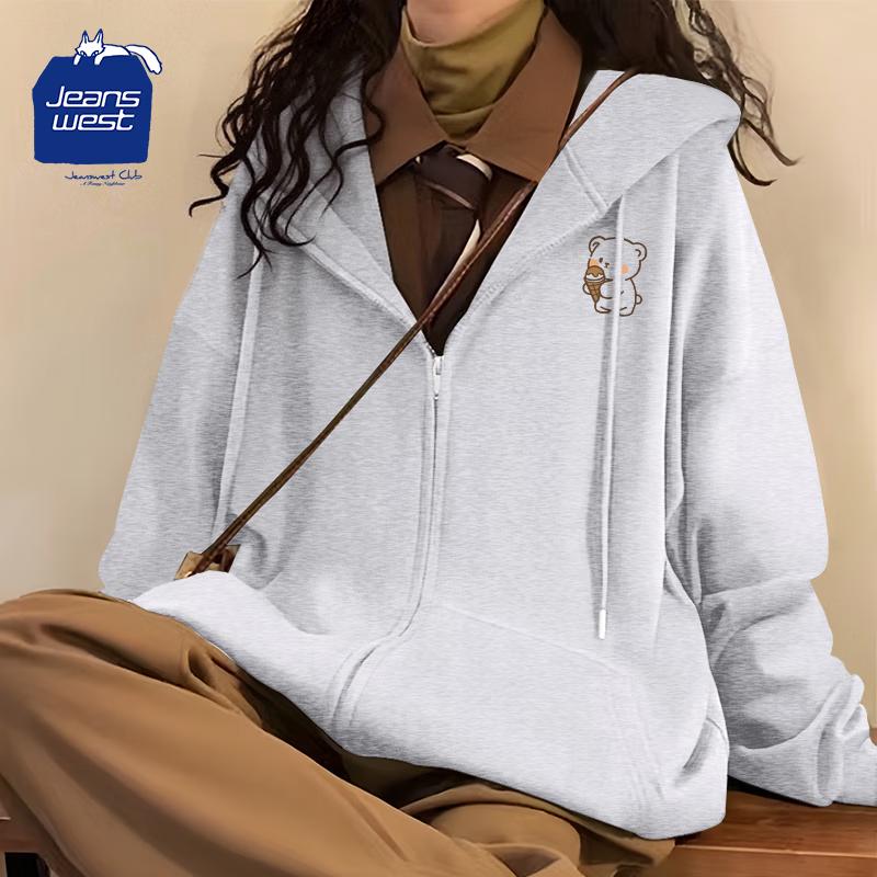 JEANSWEST CLUB Women's Cartoon Bear Hooded Sweatshirt