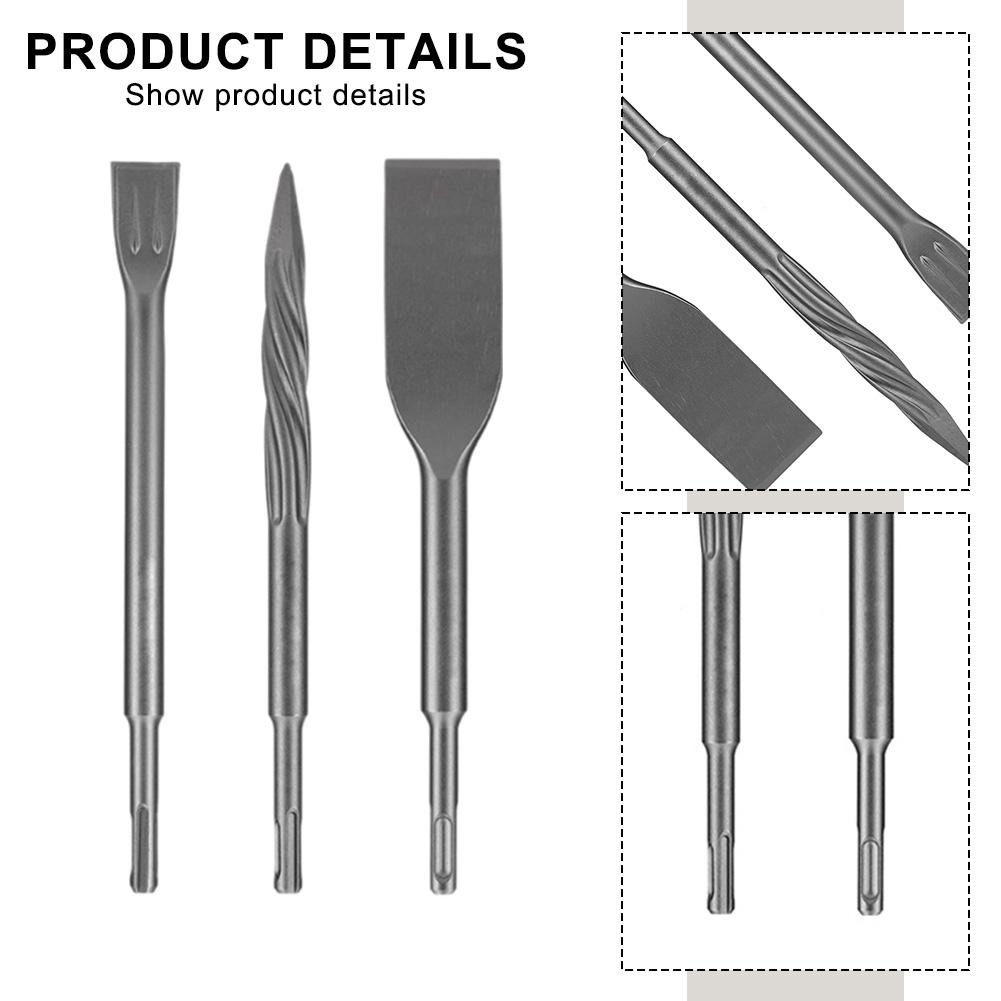 Set di 3 scalpelli per martello elettrico Scalpello a punta autoaffilante per impieghi gravosi Scalpello piatto Per piastrelle Calcestruzzo Pietra Martello perforatore rotante