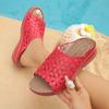 Large Size Sandals Summer New Simple European And American Flowers Hollow Middle Heel Women'S Wedge Heel Slippers