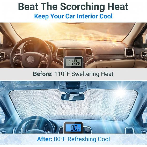 1 PC Foldable Windshield Sun Shade, Reflective Sun Protector for Front Window, Convenient to Stow Summer Accessories, Universal for Most Cars,