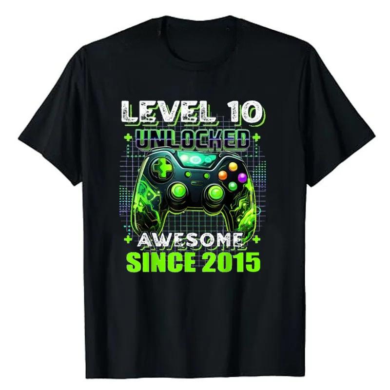 10th Birthday Gamer Boy T-Shirt -  Level 10 Unlocked Awesome Since 2015  Video Game Controller Slogan Tee for Son 4XL