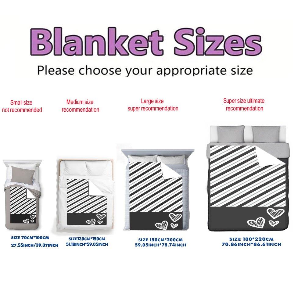 Black & White Stripe Flannel Throw Blanket – Charming Heart Design, Soft Cozy Fleece for Home, Office, Sofa & Car All-Season Use
