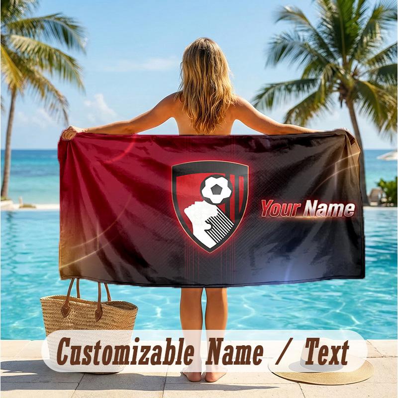 Custom Text Beach Towel, Soft Absorbent Swimming Multi-use TowelBournemouth Football