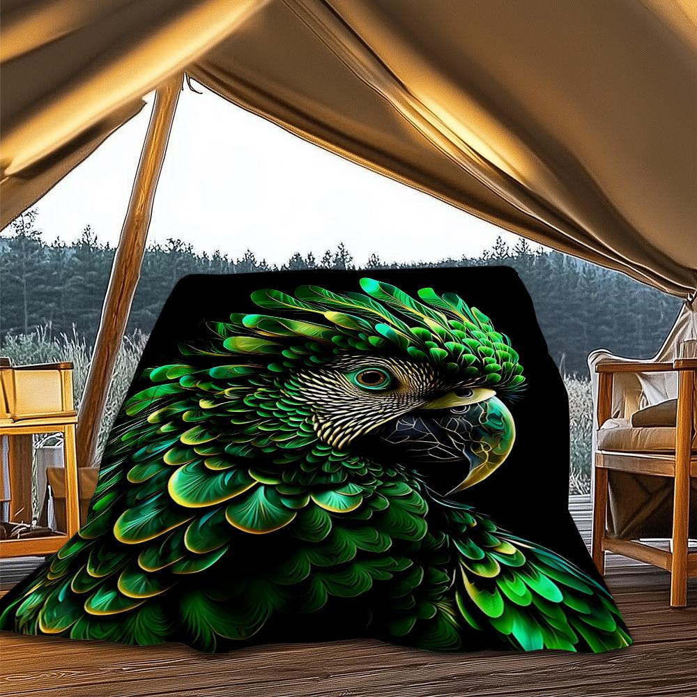 1pc Parrot Feathers Throw Blanket Polyester Fiber, Lightweight Flannel, Soft & Warm, All Season Use for Outdoor, Camping Digital Print