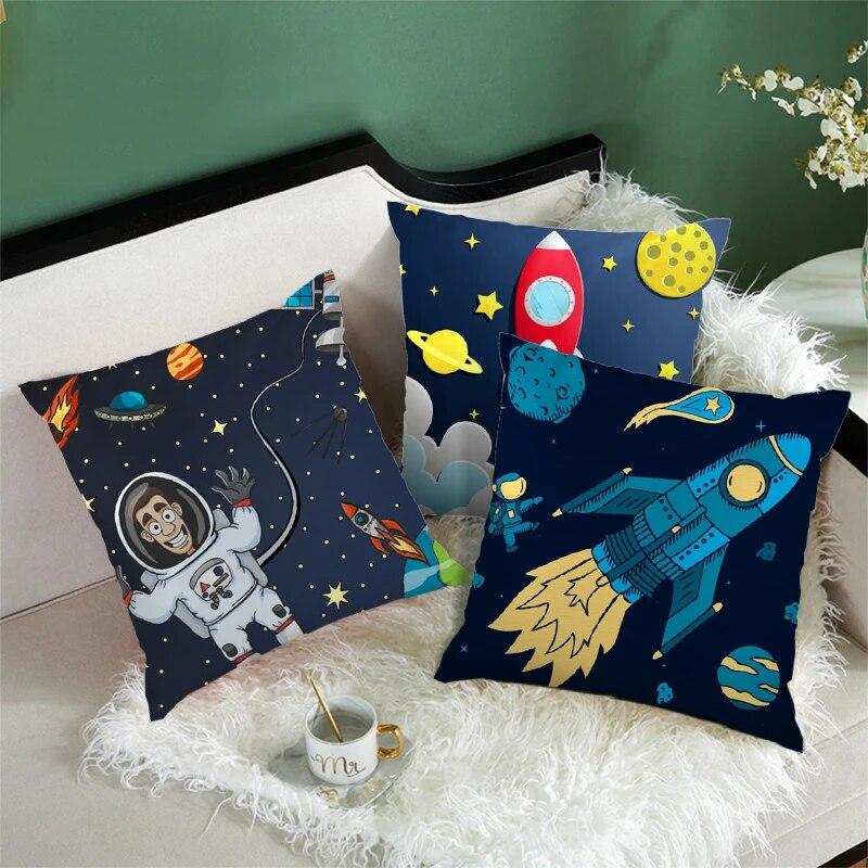Cartoon Astronaut Rocket Spaceship Sofa Home Bedroom Decoration Pillowcase Kids Room  Space Theme Cushion Cover