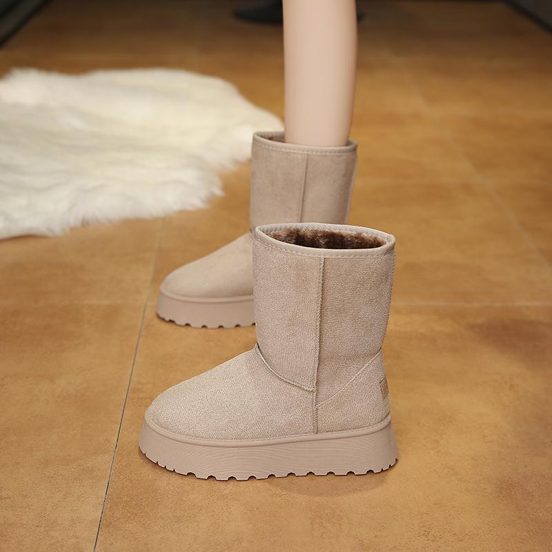 Thick-soled snow boots winter velvet thickened large cotton shoes medium tube casual soft-soled short boots