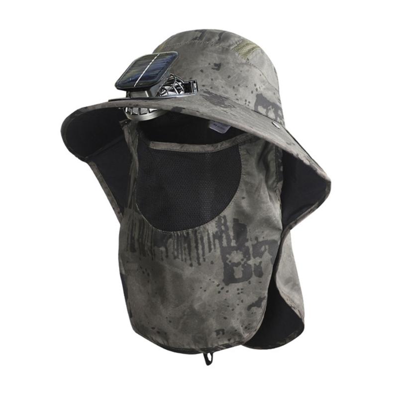Solar Power Fisherman Hat With 3 Speed Fan Rechargeable Battery Face Neck Cover Sunproof Hat For Hiking Fishing
